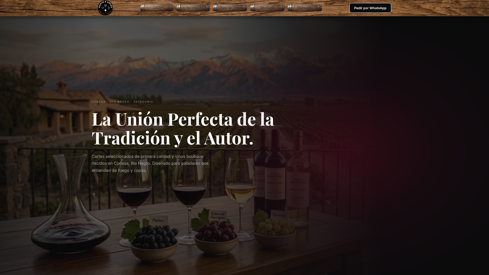 Sitio web de Corte & Cepa × Cuatro de Copas — carnicería boutique y vinoteca de autor