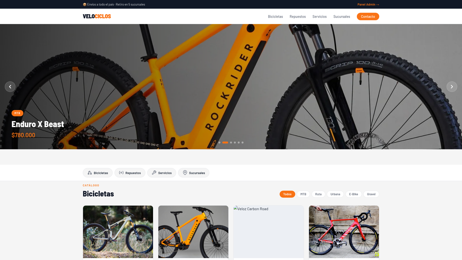 Sitio web de VeloCiclos — bicicletería online